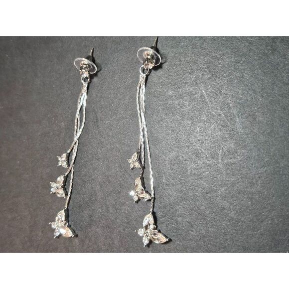 *Sale* Sterling silver dangling rhinestone butterfly earrings - Picture 7 of 12